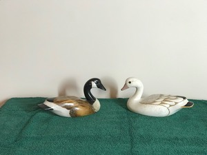 2 - Wood Hand Carved Goose Decoys Signed & Dated By Artist  - Sow Goose & Canadian Goose