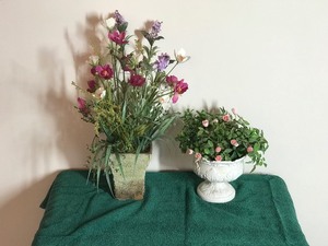 2 - Plant Holders  Vases with Imitation Flowers