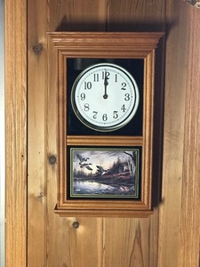 Terry Redlin Battery Operated Clock - Has Mallards Flying over Pond By Cabin