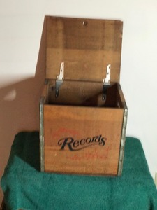 Wooden Crate Record Box with Lid and Slots on the Sides for Carrying