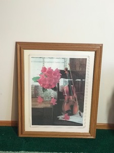 Wall Hanging Picture - Peaceful Picture with Violin on Chair with Flowers