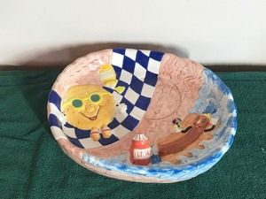 Hand Painted Hotdog & Hamburger Serving Platter by Cardinal Inc USA-Knicks