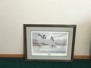 Framed, Signed and Numbered Print by Jerry Raedeke - Canadian Honkers Getting Ready to Land on Pond - 675999