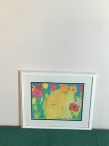 Wall Hanging Picture of a Cat Sitting in Flowers