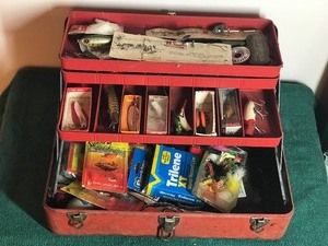 Tackle Box Full of Collectible Fishing Lures and More - Wooden Lures - Vintage Fishing Spoons - Wood Bobbers and More