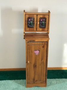 Solid Wood Bathroom Cabinet with Shelving and Small Ironing Board the Folds out in the Back