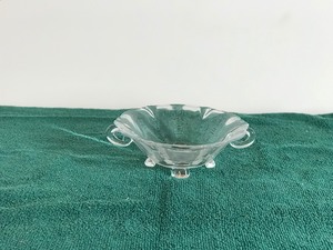 Vintage 2 Handle Footed Candy Dish - Uranium - Glows green in the dark when hit with a black light