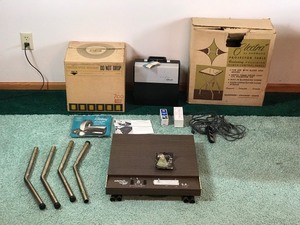Vintage Sawerys Rotomatic Quality Projector for 2x2 Slides & Electra by Hardwood Projector Table