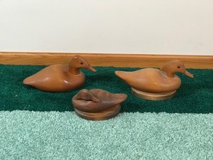 3 - Carved Wood Duck Decoys - 2 are Labeled on the Bottom of who was the Maker