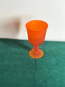 Vintage Orange Glass Goblet - 8 tall