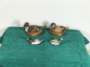 4 - Collectible Duck Figurines - 2 are Wood and Signed on the bottom