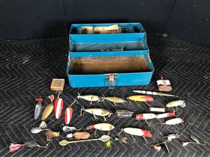 Tackle Box Full of Vintage Fishing Lures - Wooden Lures with Glass Eyes