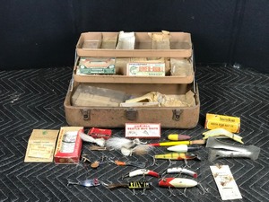 Vintage Tackle Box with Od Fishing Lures, Old Bobbers, Lure Boxes and More