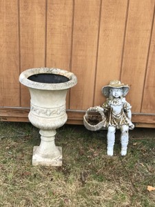 Planter and Little Girl with Basket Yard Ornament