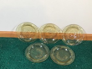 5 - Vintage Federal Glass SHARON Cabbage Rose Amber Bread and Butter Plate