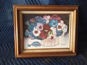 Framed signed canvas floral painting by E. Reddick