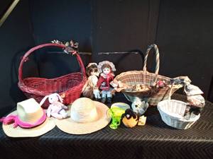 Baskets, hats, dolls, Beanie babies and more