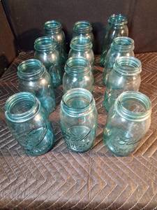 12 blue Ball jars