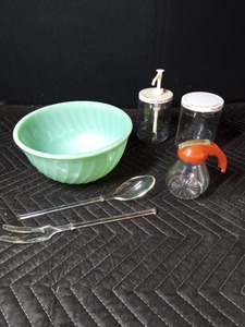 Green Bowl, syrup pitcher and more
