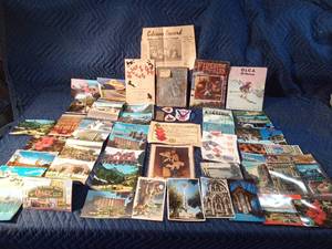 Vintage post cards, books, stamps, Campfire Girls & Boy Scout items