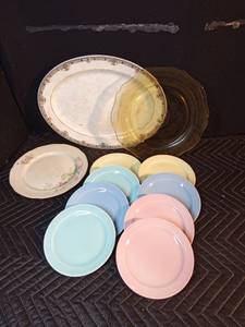 8 Lu-Ray pastels USA, yellow serving tray and decorative plate