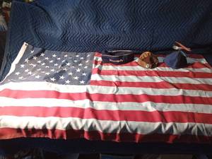 Vintage American Legion Garrison cap and 2 vintage Beanie caps and American flag