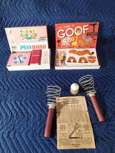1930s zoo-ball game by Zoo-Ball Inc. Forest, MN, 1955 Goof game by Gopher Game Co. and 1963 Password game by Milton bradley