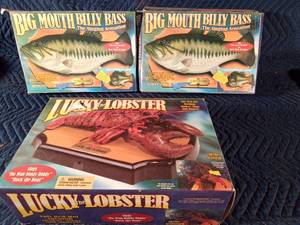 Lucky Lobster and 2 Big Mouth Billy Bass singing motion activated plaques