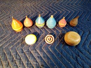 Vintage wood toy tops and yoyos