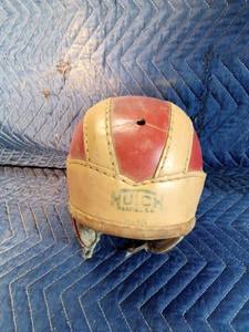 1930s or 40s Hutch H-18 red and tan leather football helmet
