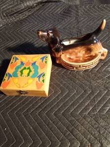 Mens dresser caddy and 1 small painted box