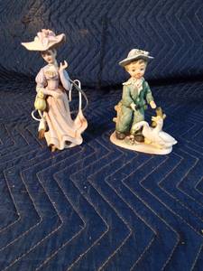 Fancy lady with lamb lamp, boygeese figurines