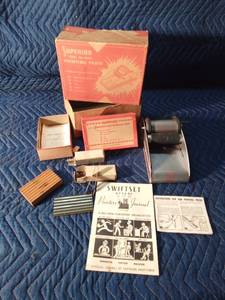 Vintage Superior Cub printing press with supplies and manual in original box