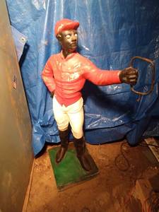 Vintage cast ironcement lawn Jockey