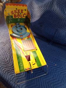1950s Marx & Co. tin litho tabletop Skee Ball game in original box