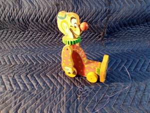 1958 Fisher Price Squeaky  the clown wooden pull toy