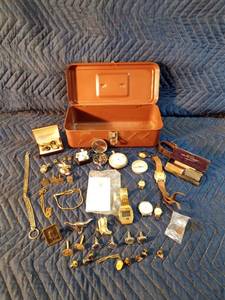 Metal box of mens jewelry and more