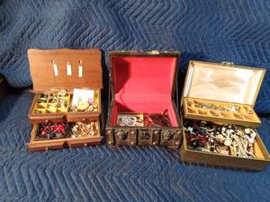 3 jewelry boxes with jewelry and more including 10K gold ring and 120 12 KGF necklace and Mickey Mouse watch