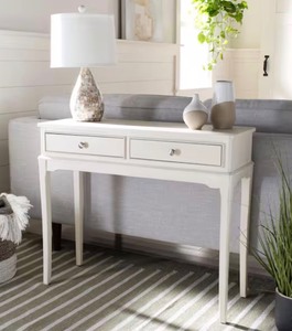 Opal 13 in. Distressed White Rectangle Wood Console Table with Drawer