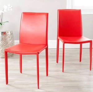 SAFAVIEH Karna Red Bonded Leather Dining Chair - Set of 2