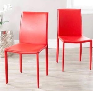 SAFAVIEH Karna Red Bonded Leather Dining Chair - Set of 2
