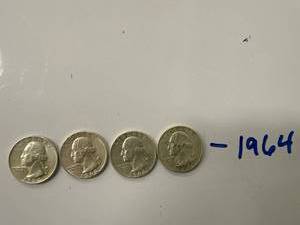 Four 1964 Silver Quarters