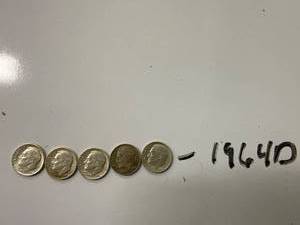 Five 1964D Silver Dimes