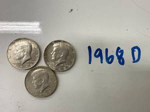 Three 1968D Kennedy Half Dollars