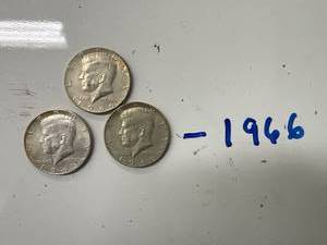 Three 1966 Kennedy Half Dollars
