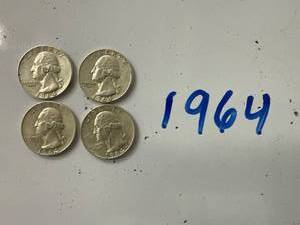 Four 1964 Silver Quarters