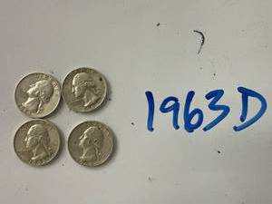 Four 1963D Silver Quarters