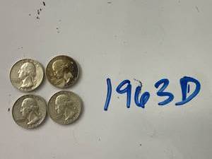 Four 1963D US Silver Quarters