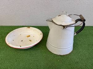 Enamel Coffee Pot & Bowl