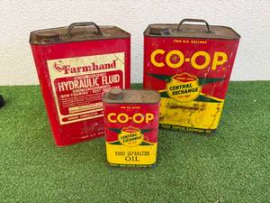 Co-Op Cans, Farmers Union Central Exchange & Farmhand Hydraulic Fluid Can